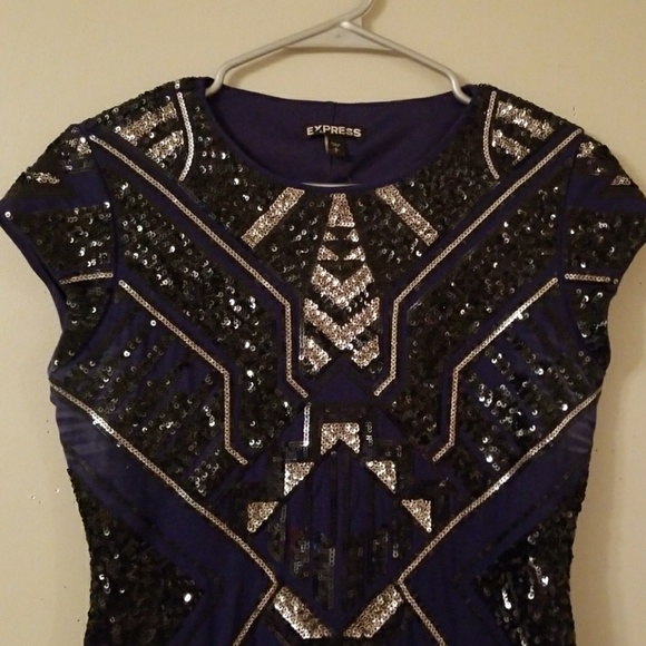 Nwt Express Total Sequin Black & Navy Dress Small - Picture 3 of 8
